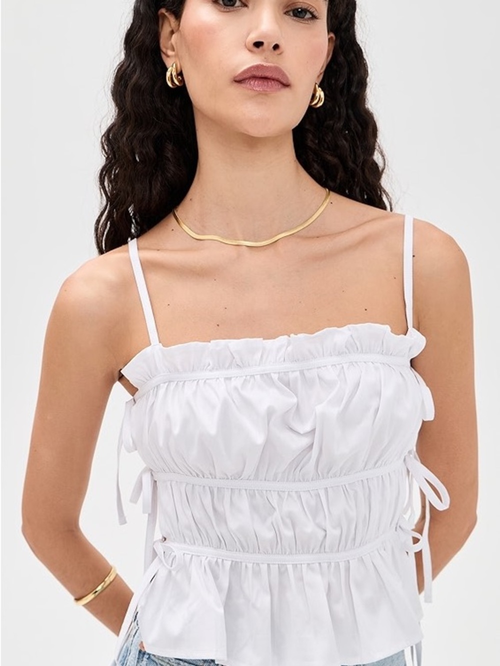 Free People White Ruffled Drawstring Smocked Cami - Picture 6 of 6